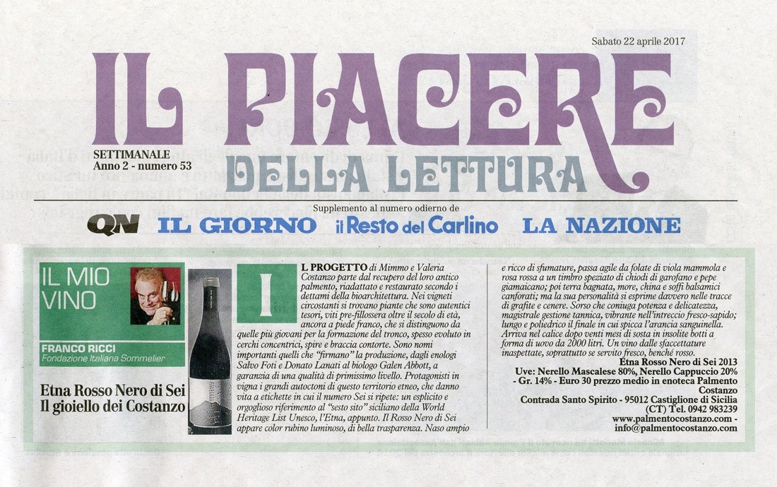 QN di Sabato 22 Aprile 2017 - Palmento Costanzo QN di Sabato 22 Aprile 2017 - Palmento Costanzo