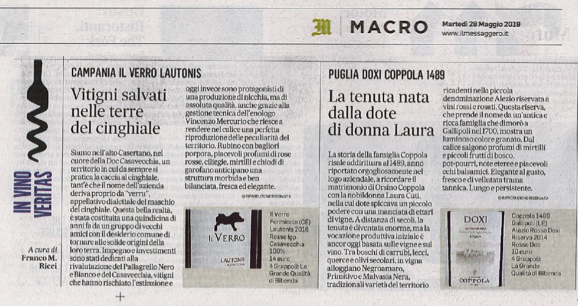 Il Messaggero di Martedì 28 Maggio 2019 / Il Verro Il Messaggero di Martedì 28 Maggio 2019 / Il Verro