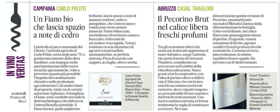 Bibenda per il Messaggero - 22 Agosto 2023 Bibenda per il Messaggero - 22 Agosto 2023