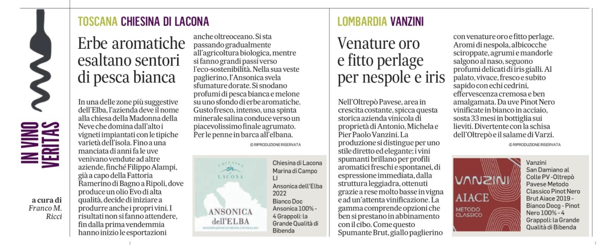Bibenda per il Messaggero - 29 Agosto 2023 Bibenda per il Messaggero - 29 Agosto 2023