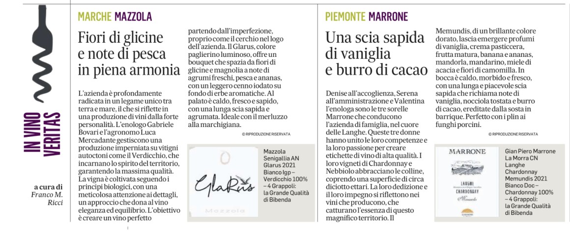 Bibenda per il Messaggero - 12 Settembre 2023 Bibenda per il Messaggero - 12 Settembre 2023