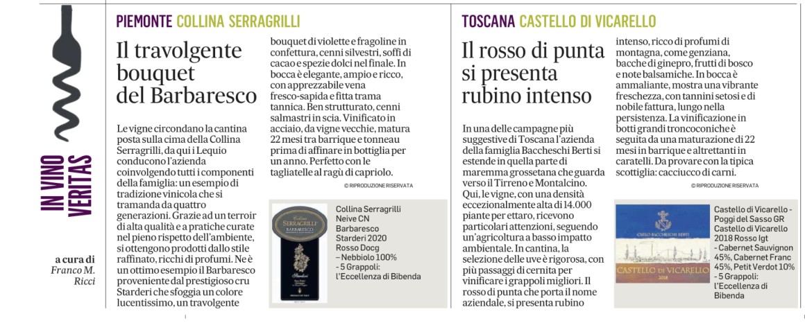 Bibenda per il Messaggero - 7 Novembre 2023 Bibenda per il Messaggero - 7 Novembre 2023