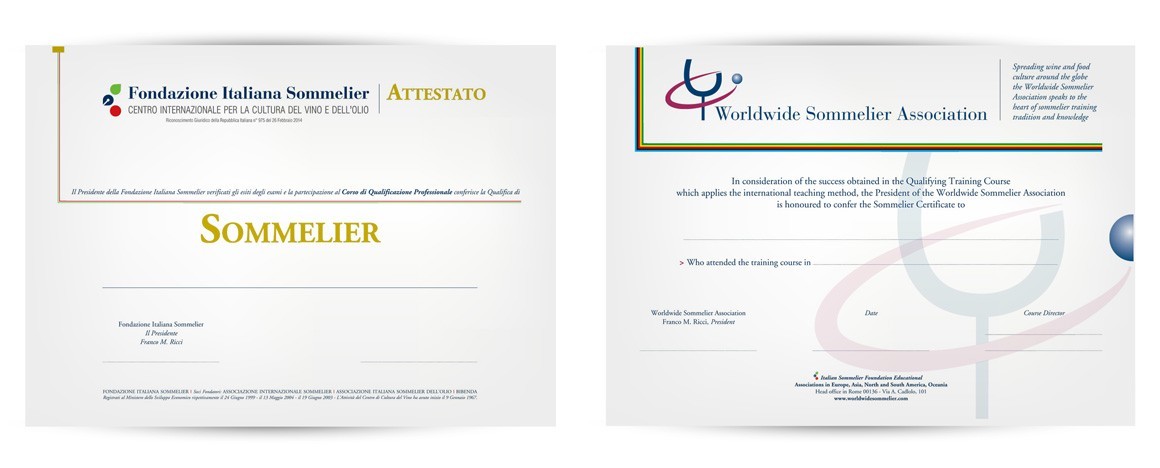 Diploma di Fondazione Italiana Sommelier - Diploma Internazionale di Worldwide Sommelier Association