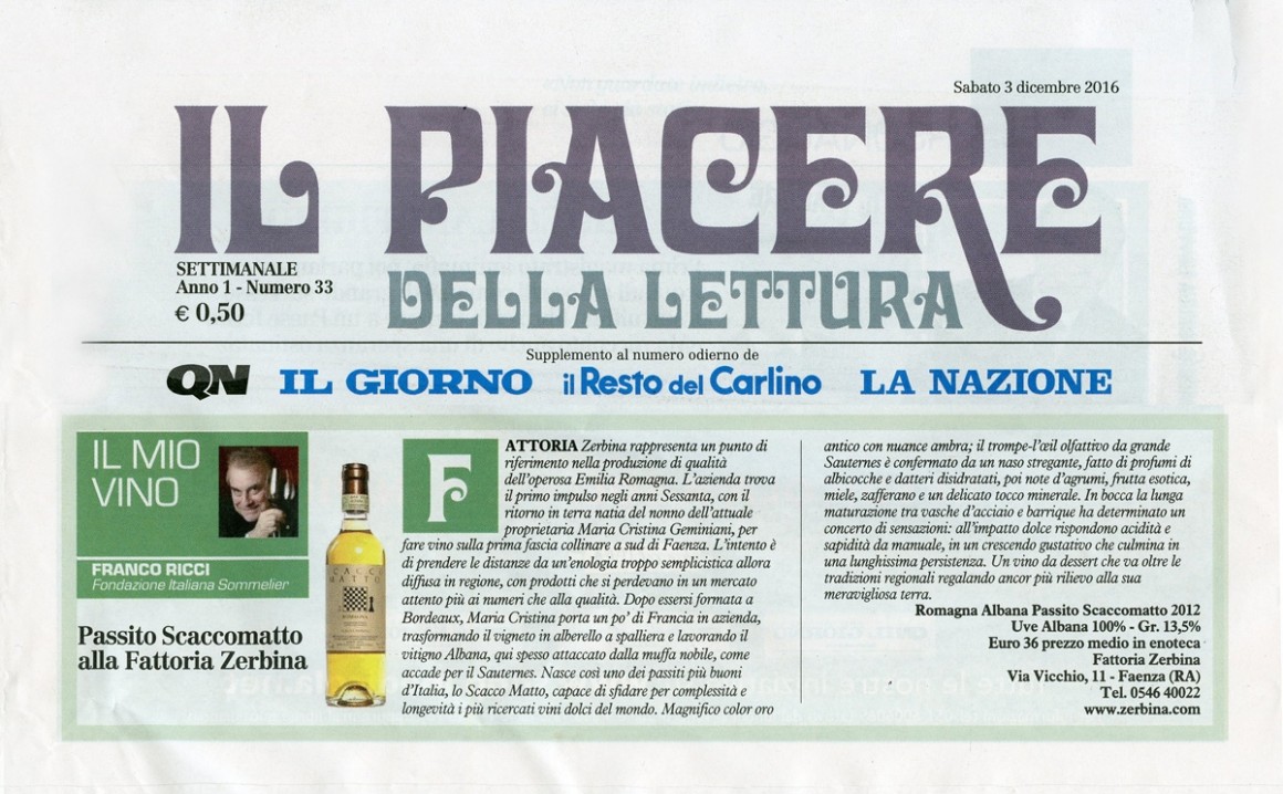 QN di Sabato 3 Dicembre 2016 - Fattoria Zerbina QN di Sabato 3 Dicembre 2016 - Fattoria Zerbina