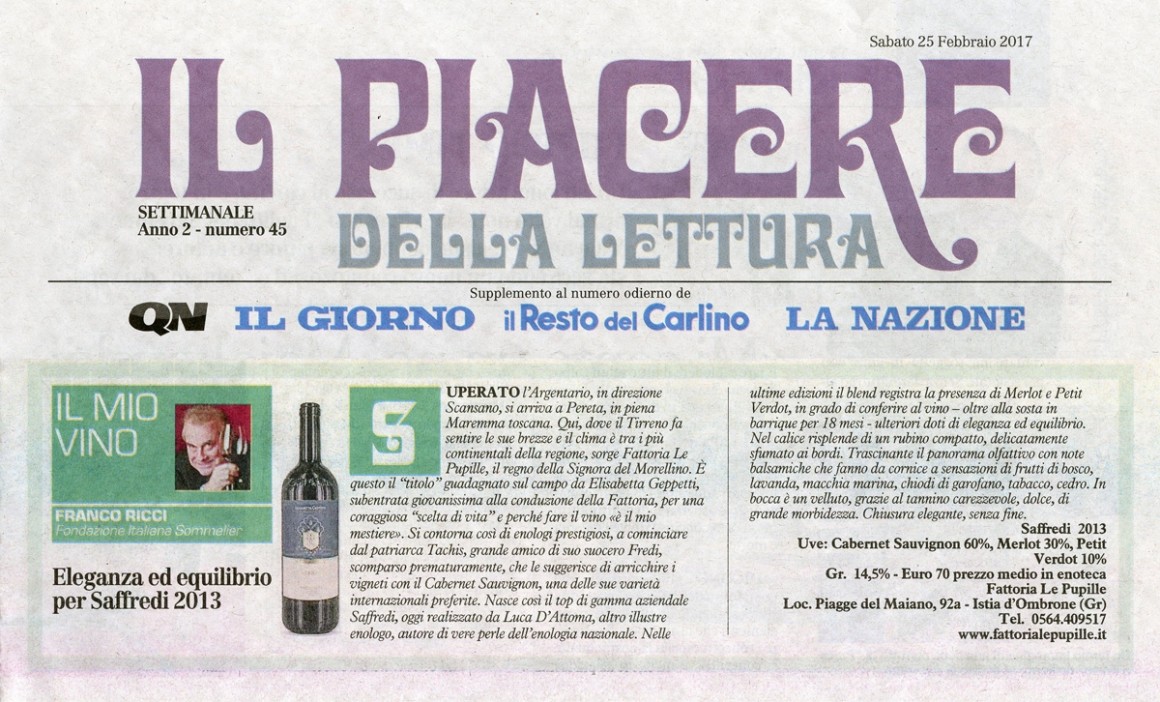 QN di Sabato 25 Febbraio 2017 - Fattoria Le Pupille QN di Sabato 25 Febbraio 2017 - Fattoria Le Pupille