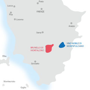 zone di produzione del Brunello di Montalcino e del Vino Nobile di Montepulciano