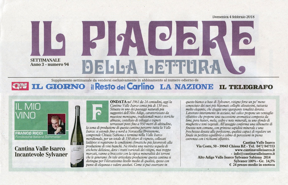 QN di Domenica 4 Febbraio 2018 - Cantina Valle Isarco QN di Domenica 4 Febbraio 2018 - Cantina Valle Isarco