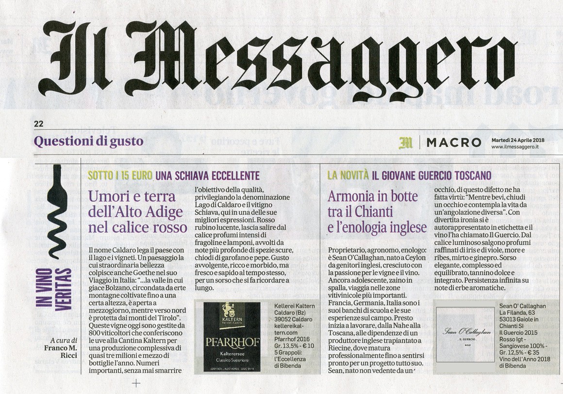 Il Messaggero di Martedì 24 Aprile 2018 / ll Guercio