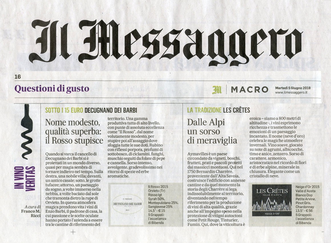 Il Messaggero di Martedì 2 Giugno 2018 / Les Cretes Il Messaggero di Martedì 2 Giugno 2018 / Les Cretes