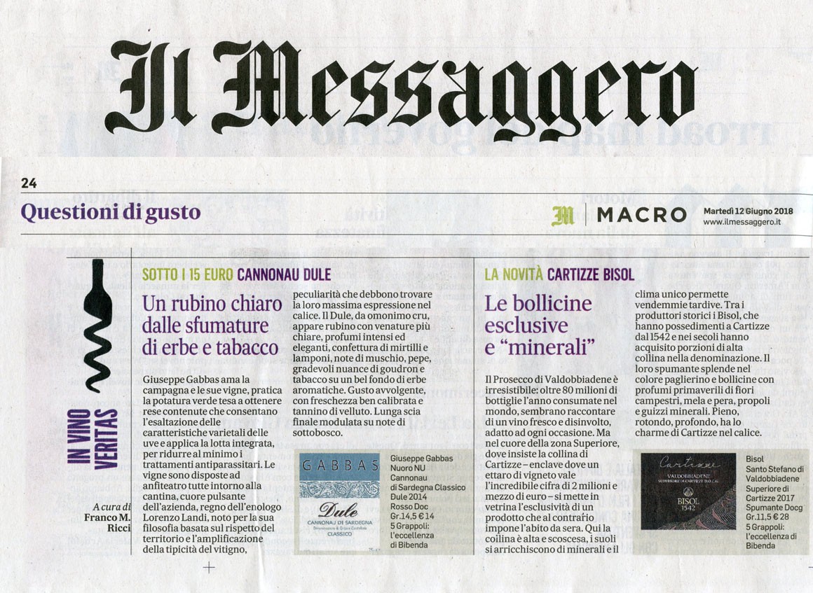 Il Messaggero di Martedì 12 Giugno 2018 / Gabbas