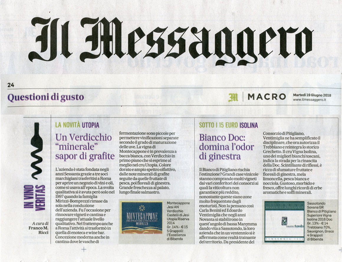 Il Messaggero di Martedì 19 Giugno 2018 / Sassotondo