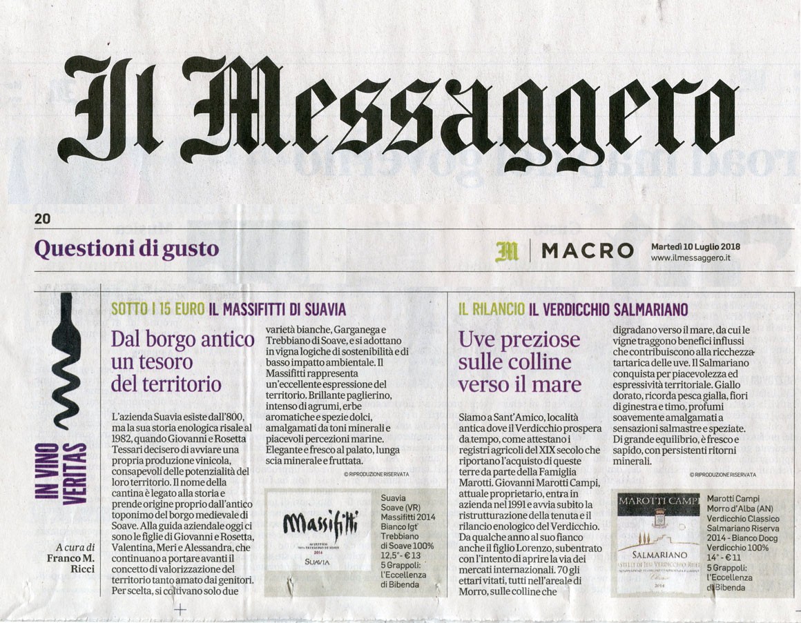 Il Messaggero di Martedì 10 Luglio 2018 / Marotti Campi