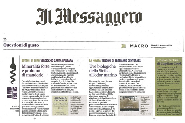 Il Messaggero di Martedì 25 Settembre 2018 / Santa Barbara