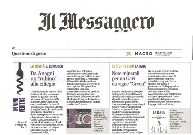 Il Messaggero di Martedì 10 Ottobre 2018 / La Raia Il Messaggero di Martedì 10 Ottobre 2018 / La Raia