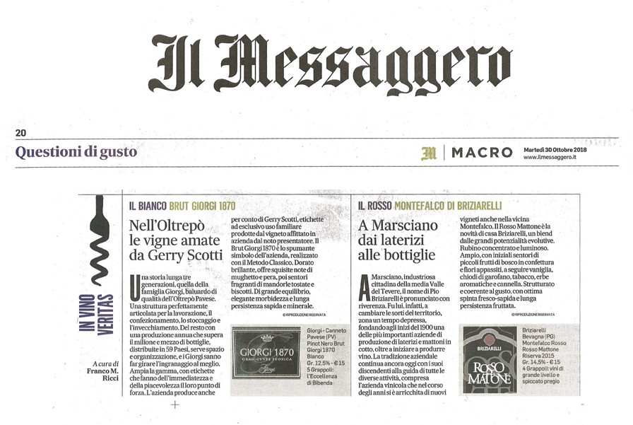 Il Messaggero di Martedì 30 Ottobre 2018 / Giorgi