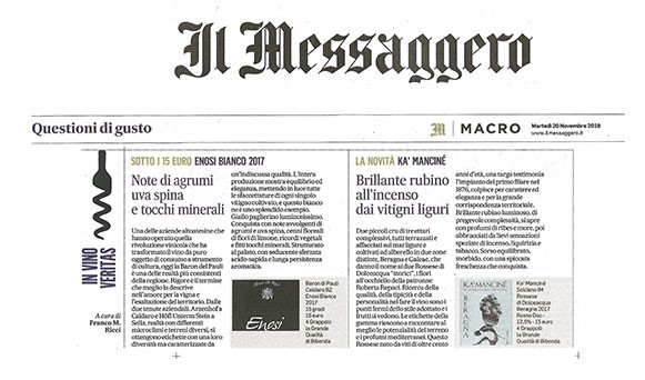 Il Messaggero di Martedì 20 Novembre 2018 / Ka' Manciné