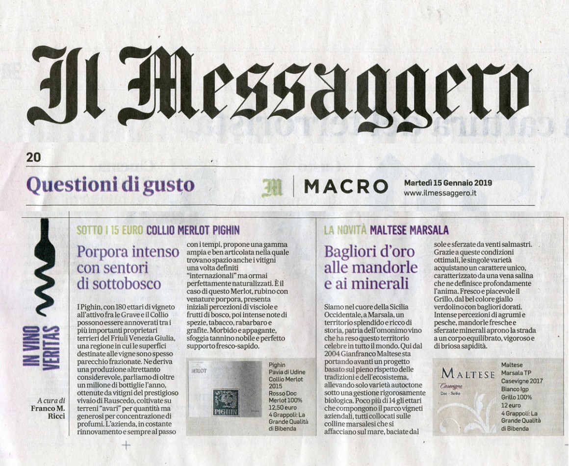 Il Messaggero di Martedì 15 Gennaio 2019 / Pighin