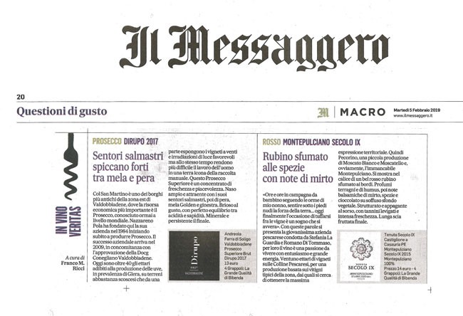 Il Messaggero di Martedì 5 Febbraio 2019 / Tenuta Secolo IX