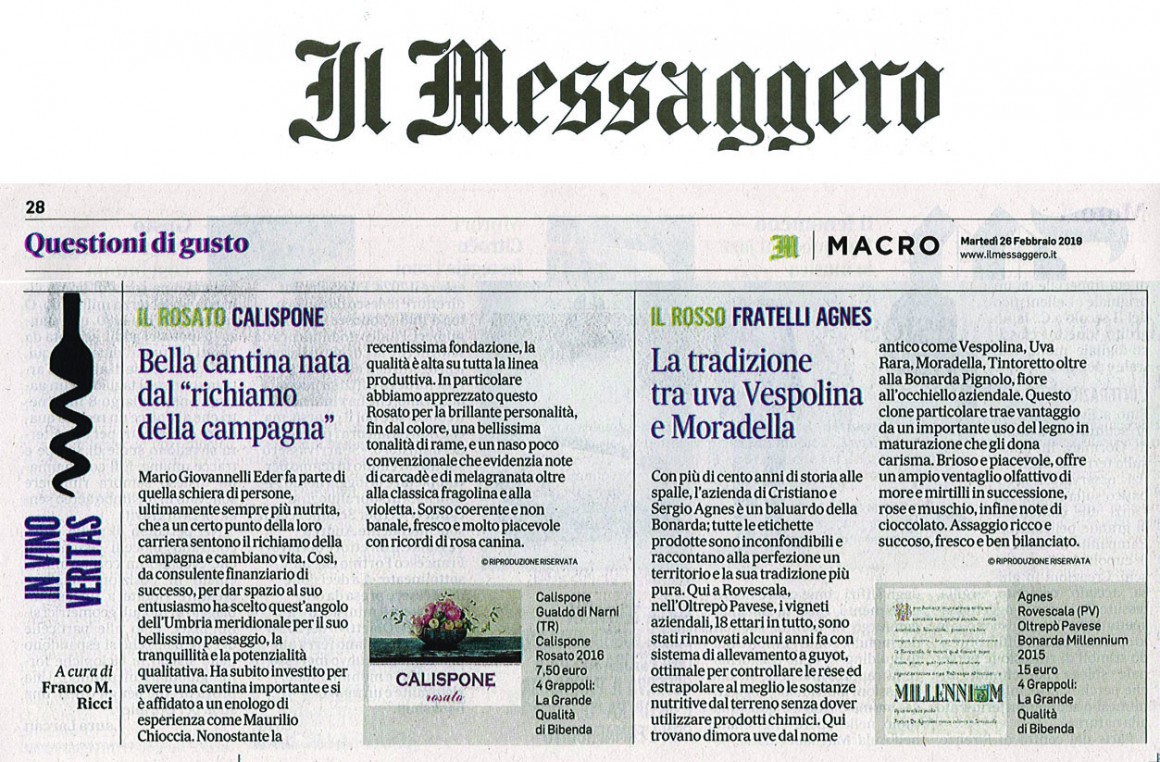 Il Messaggero di Martedì 26 Febbraio 2019 / Agnes