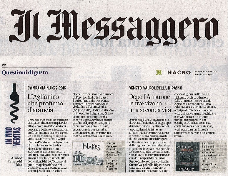 Il Messaggero di Martedì 19 Marzo 2019 / I Vini del Cavaliere