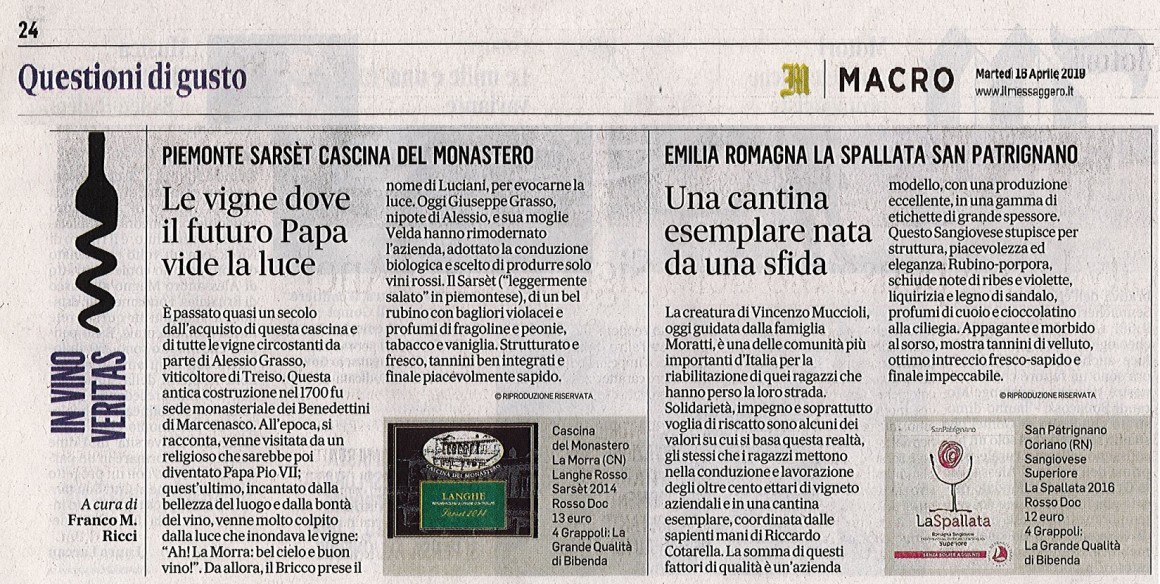 Il Messaggero di Martedì 16 Aprile 2019 / Cascina del Monastero