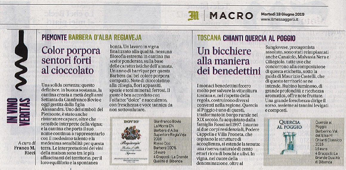 Il Messaggero di Martedì 18 Giugno 2019 / Gianfranco Bovio