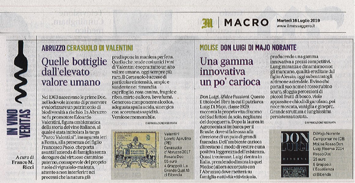 Il Messaggero di Martedì 16 Luglio 2019 / Di Majo Norante Il Messaggero di Martedì 16 Luglio 2019 / Di Majo Norante