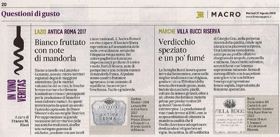Il Messaggero di Martedì 27 Agosto 2019 / Cantine Silvestri 1929 Il Messaggero di Martedì 27 Agosto 2019 / Cantine Silvestri 1929