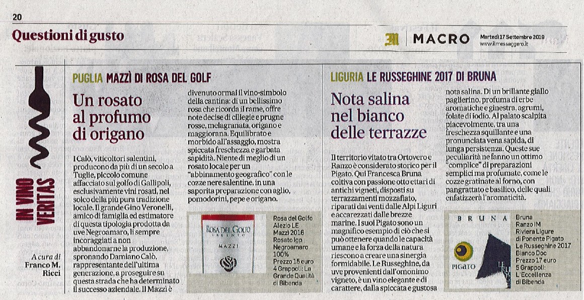 Il Messaggero di Martedì 17 Settembre 2019 / Rosa del Golfo