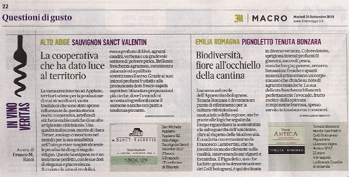 Il Messaggero di Martedì 24 Settembre 2019 / Tenuta Bonzara Il Messaggero di Martedì 24 Settembre 2019 / Tenuta Bonzara