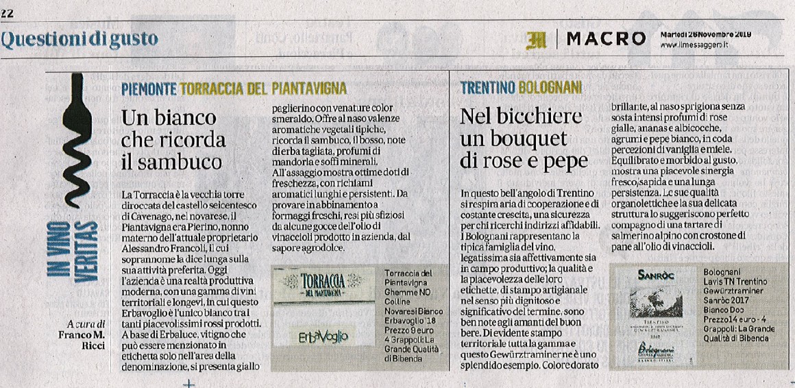 Il Messaggero di Martedì 26 Novembre 2019 / Bolognani