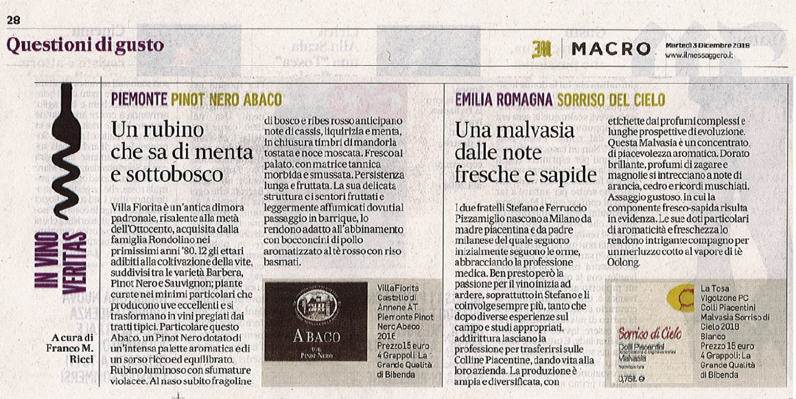 Il Messaggero di Martedì 3 Dicembre 2019 / Villa Fiorita