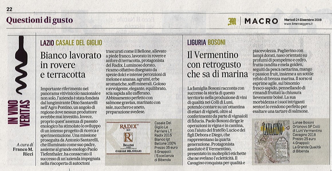 Il Messaggero di Martedì 24 Dicembre 2019 / Lunae Bosoni