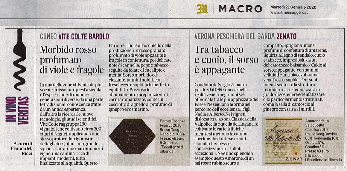 Il Messaggero di Martedì 21 Gennaio 2020 / Zenato Il Messaggero di Martedì 21 Gennaio 2020 / Zenato