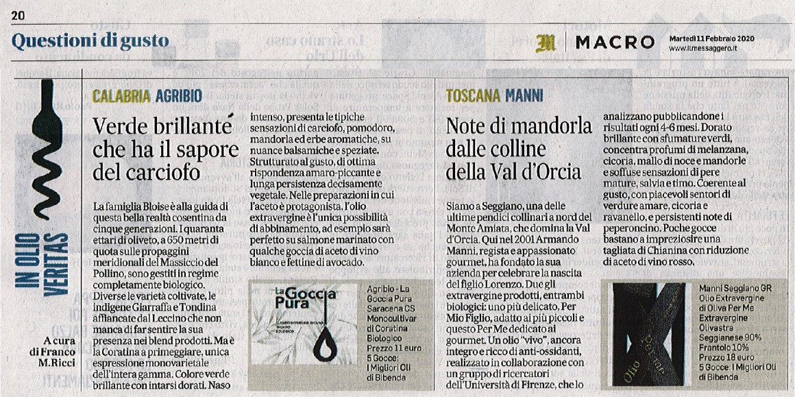 Il Messaggero di Martedì 11 Febbraio 2020 / Agribio - La Goccia Pura Il Messaggero di Martedì 11 Febbraio 2020 / Agribio - La Goccia Pura