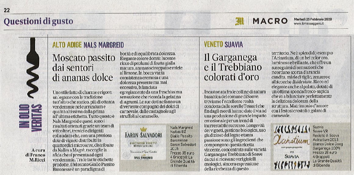 Il Messaggero di Martedì 25 Febbraio 2020 / Nals Margreid