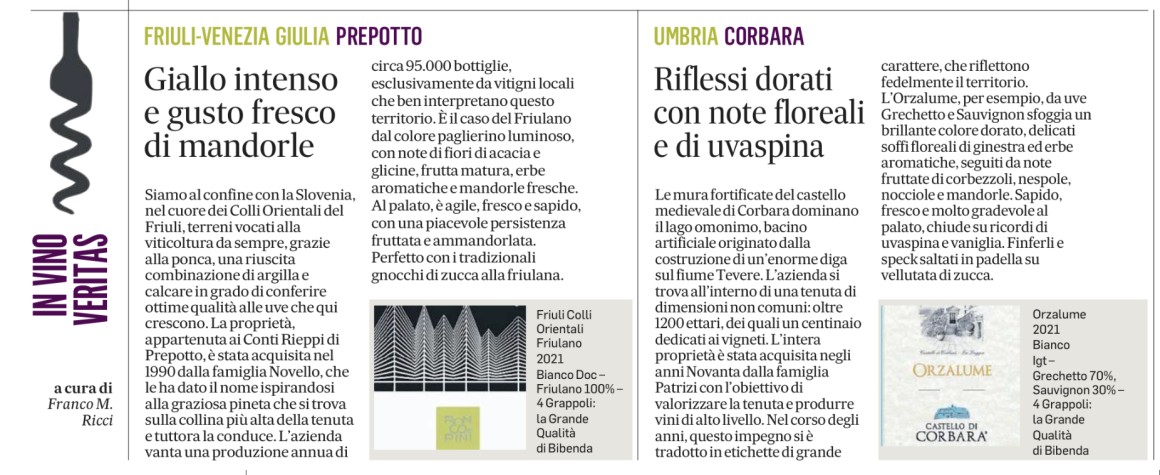 Bibenda per il Messaggero - 3 Ottobre 2023 Bibenda per il Messaggero - 3 Ottobre 2023