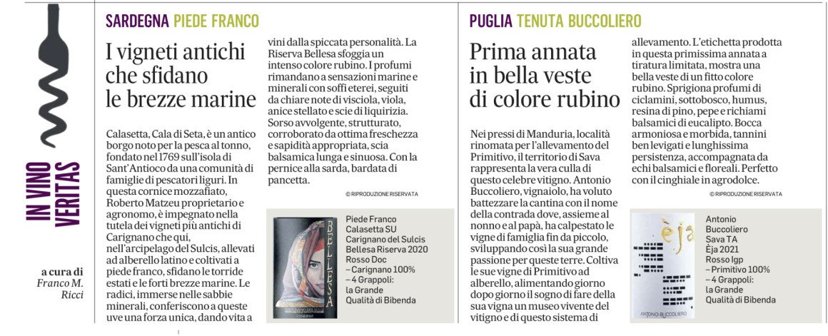 Bibenda per il Messaggero - 28 Novembre 2023 Bibenda per il Messaggero - 28 Novembre 2023