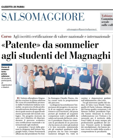 La Gazzetta di Parma racconta il successo del Corso di Sommelier al Magnaghi La Gazzetta di Parma racconta il successo del Corso di Sommelier al Magnaghi